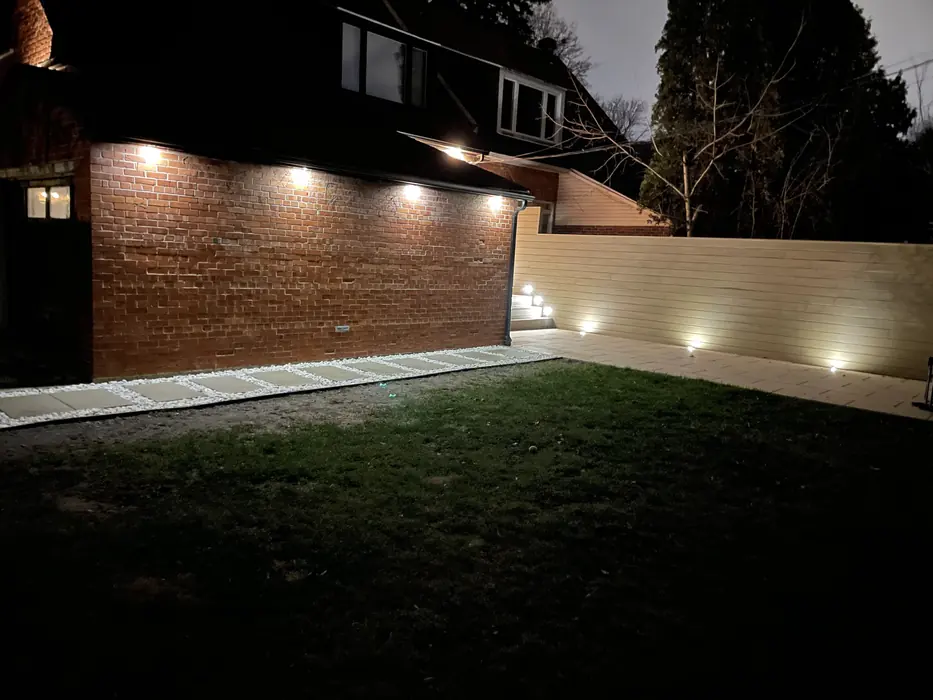 Residential exterior lighting completed at night
