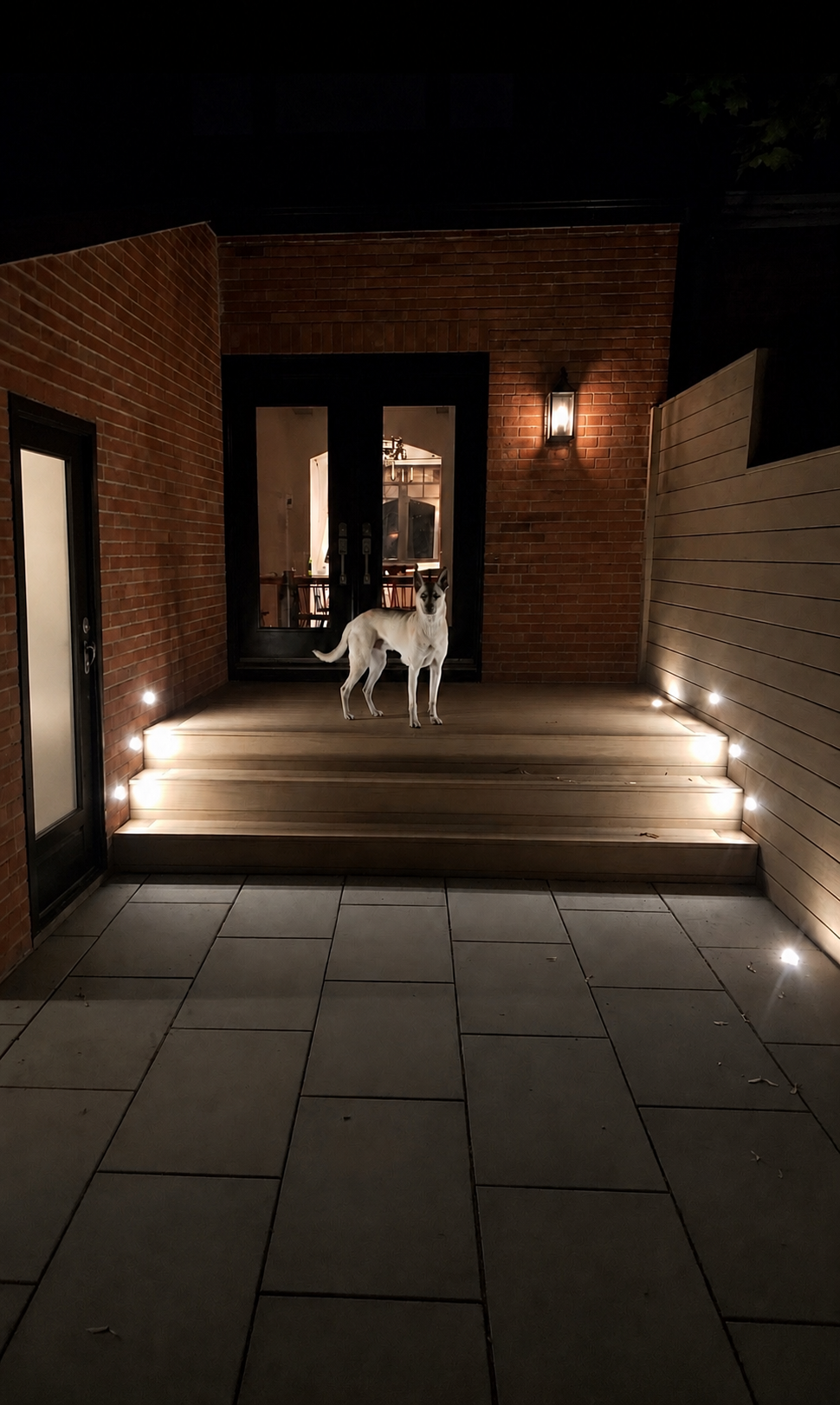 Exterior lighting integrated into the steps of a Hampstead residence